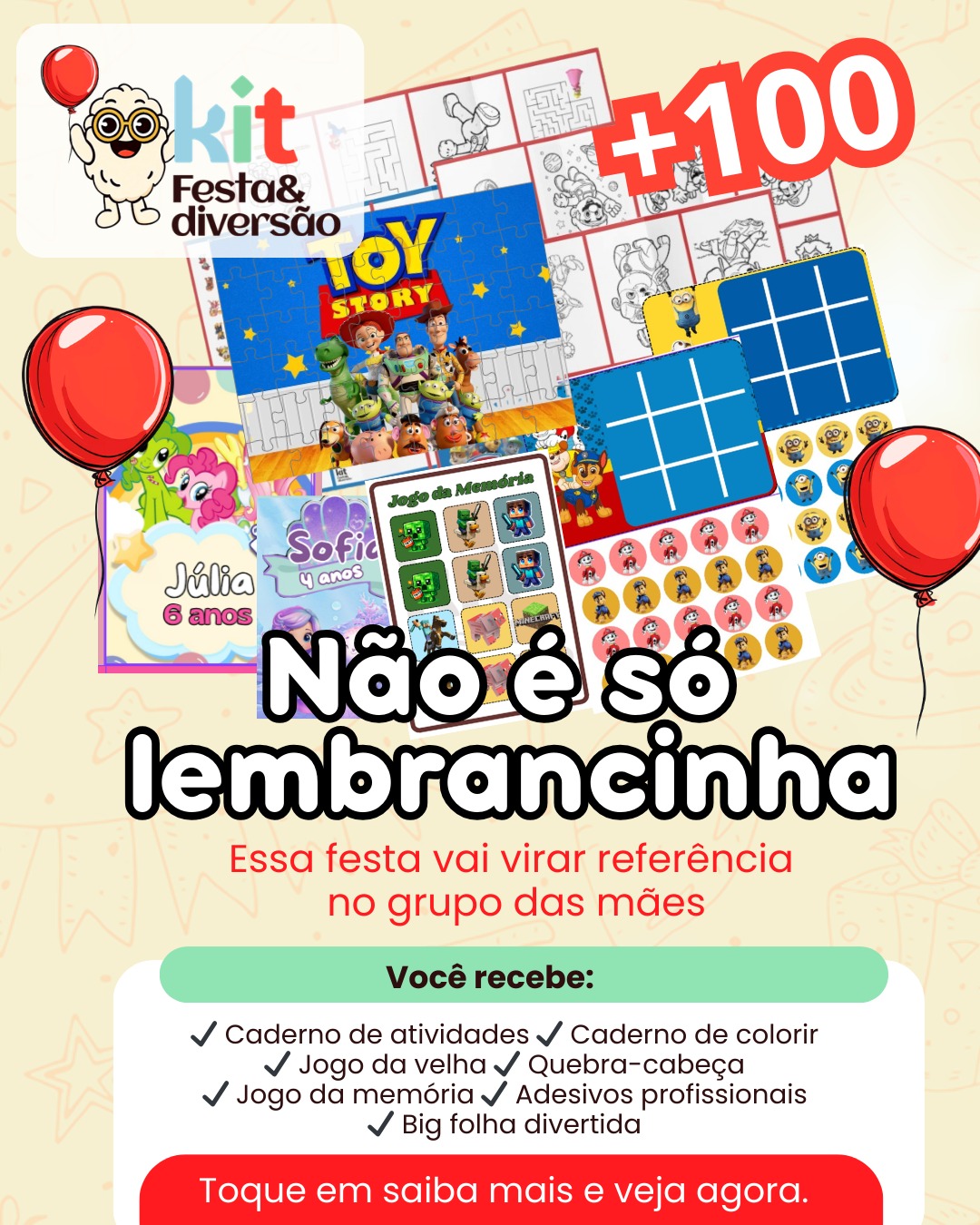 KIT FESTA INFANTIL EDITÁVEL — 10 MODELOS DE LEMBRANCINHAS E ATIVIDADES