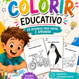 Caderno de Colorir Educativo – 59 Desenhos para Pintar e Aprender