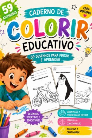 Caderno de Colorir Educativo – 59 Desenhos para Pintar e Aprender